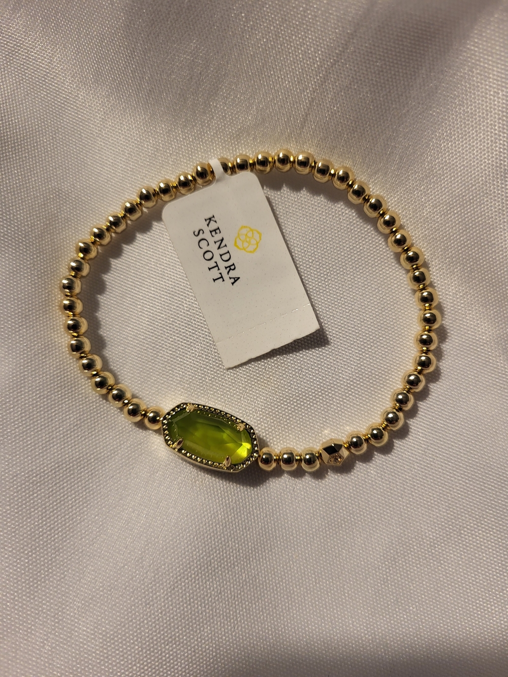 Kendra Scott ELLIE Gold Beaded Bracelet with Lime Green Stone